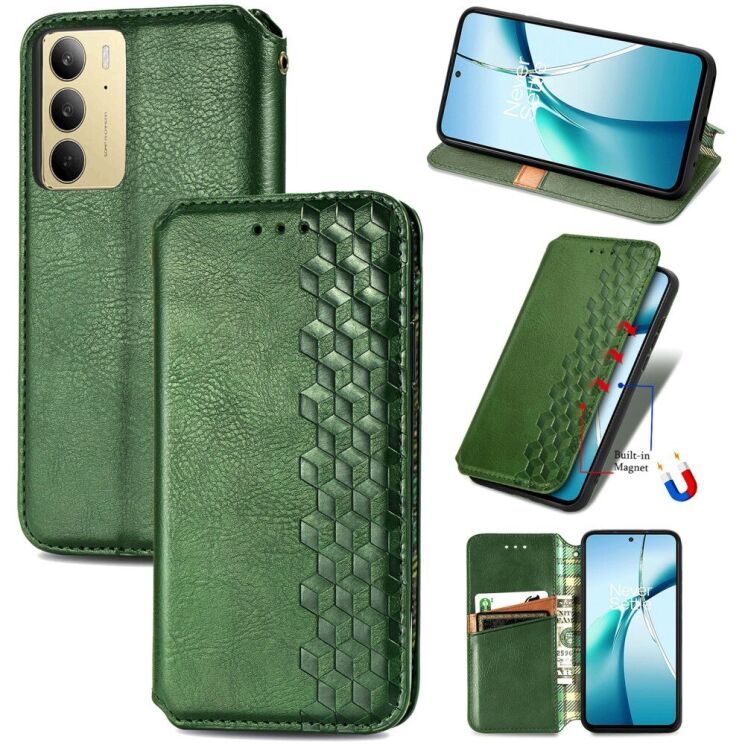 Чехол Deexe Rhombus Wallet для Realme C75 - Green: фото 1 из 9