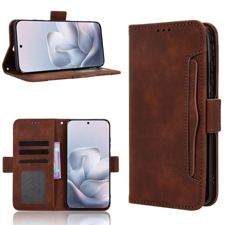 Чехол-книжка с карманами Deexe Wallet Stand для Motorola Edge 70 Fusion - Brown: фото 8 из 15