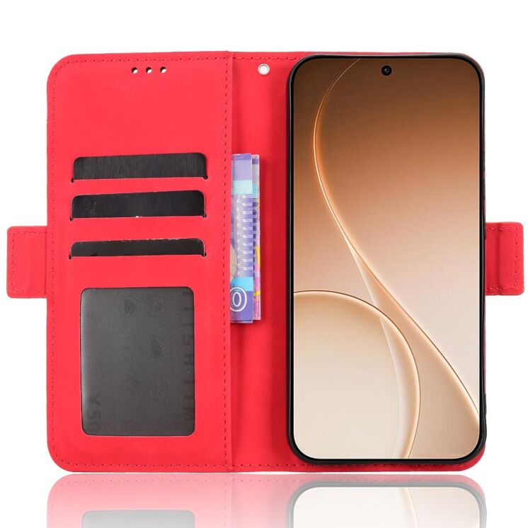 Чехол-книжка с карманами Deexe Wallet Stand для OPPO Reno 15 Pro - Red: фото 4 из 15