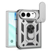 Чохол (PC+TPU) з підставкою Deexe Armor Shield (FF) для iPhone Duo - Silver: фото 1 з 9