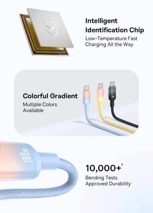 Кабель Baseus Discolor Series USB to Type-C (100W, 1m) P10374903 - Custard Yellow: фото 6 из 23