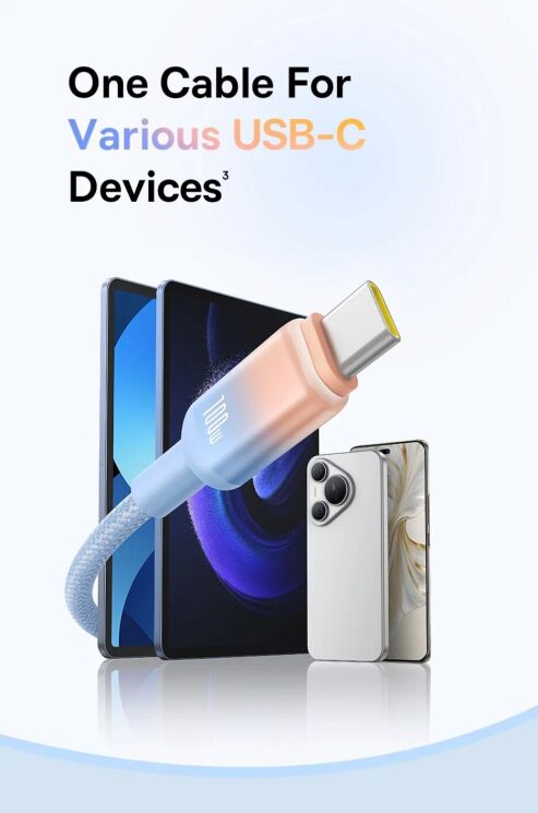 Кабель Baseus Discolor Series USB to Type-C (100W, 1m) P10374903 - Custard Yellow: фото 11 из 23