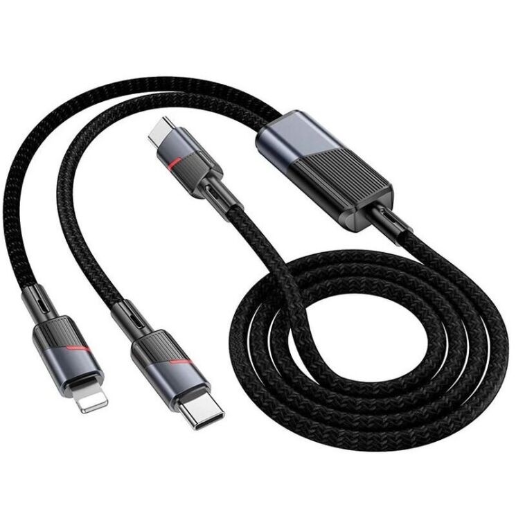 Кабель Hoco U139 2 in 1 Type-C to Type-C (100W) + Lightning (27W, 1.2m) - Black: фото 2 з 3