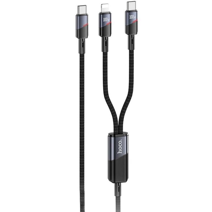 Кабель Hoco U139 2 in 1 Type-C to Type-C (100W) + Lightning (27W, 1.2m) - Black: фото 1 з 3