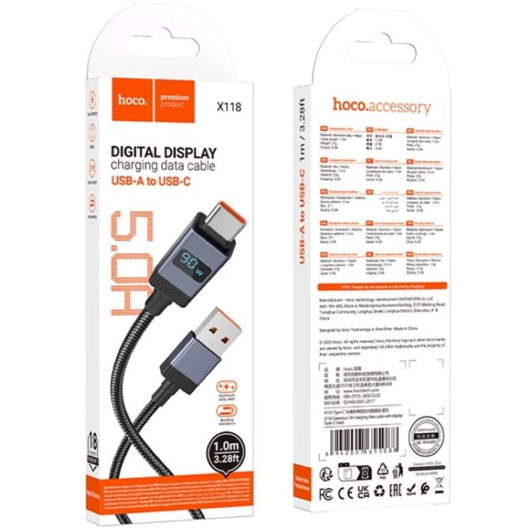 Кабель Hoco X118 USB to Type-C (5A, 1m) - Black: фото 6 з 6