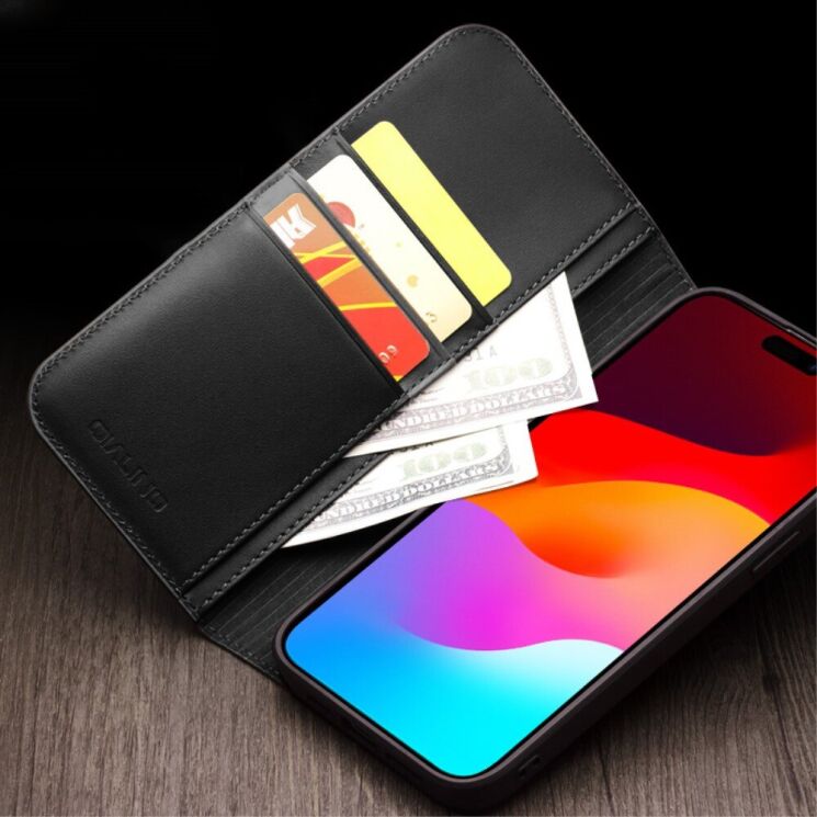 Кожаный чехол QIALINO Wallet Case для Apple iPhone 15 - Brown: фото 4 из 6