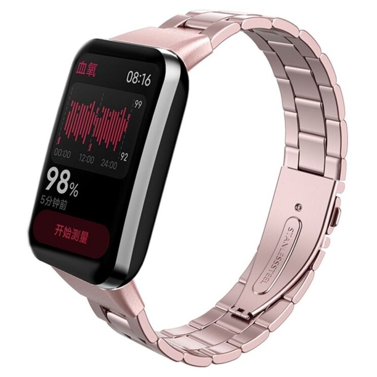 Ремешок Deexe Stainless Style для Xiaomi Mi Band 7 Pro - Pink: фото 2 из 3