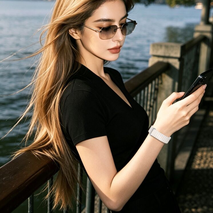 Ремешок для часов Deexe Mag Texture для Google Fitbit Air - Black / Orange: фото 5 из 8