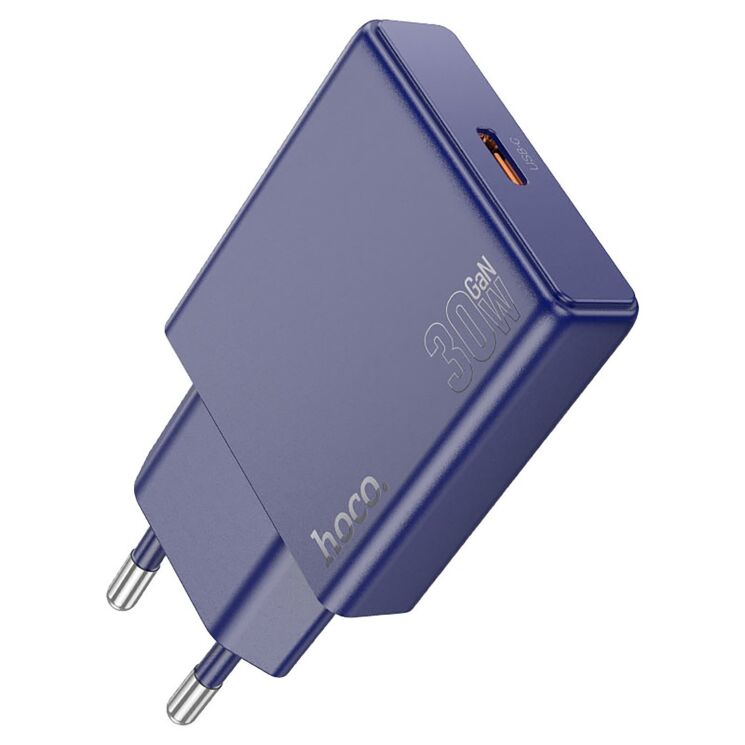 Сетевое зарядное устройство Hoco N45 Biscuit PD30W+QC3.0 + кабель Type-C to Lightning - Titanium Blue: фото 4 из 8