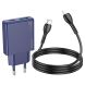 Сетевое зарядное устройство Hoco N45 Biscuit PD30W+QC3.0 + кабель Type-C to Lightning - Titanium Blue (346153L). Фото 1 из 8