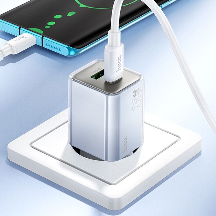 Мережевий зарядний пристрій Hoco N46 Glorious PD20W+QC3.0 + кабель Type-C to Type-C - White: фото 5 з 5