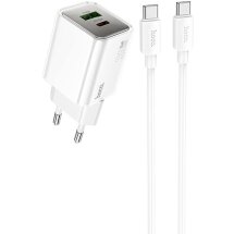 Мережевий зарядний пристрій Hoco N46 Glorious PD20W+QC3.0 + кабель Type-C to Type-C - White: фото 1 з 5