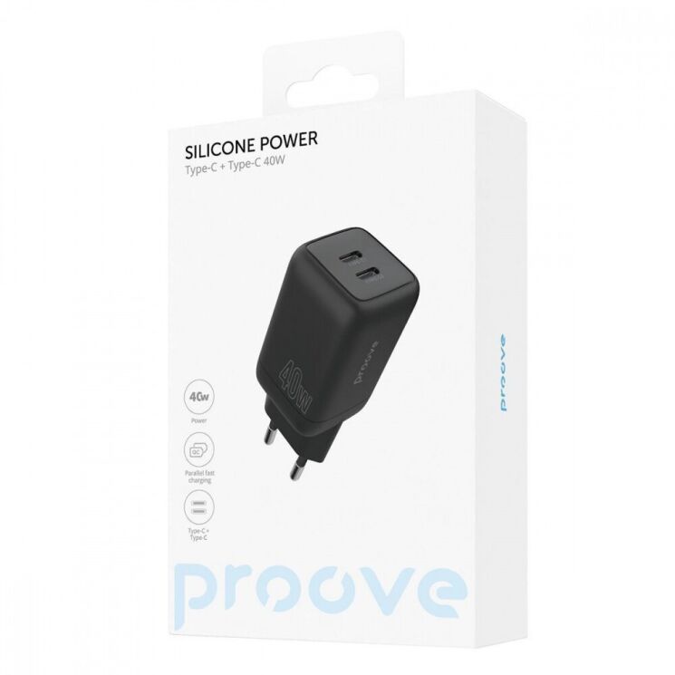 Мережевий зарядний пристрій Proove Silicone Power 40W (Type-C + Type-C) - Black: фото 5 з 6