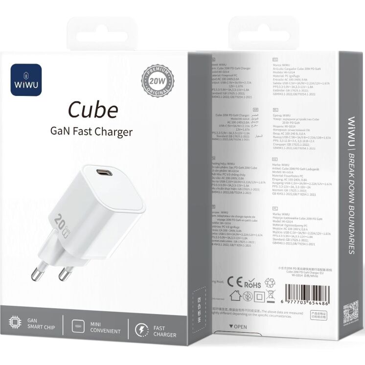 Сетевое зарядное устройство WIWU Wi-G014 GaN 20W (Type-C) - White: фото 3 из 8