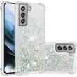 Силиконовый (TPU) чехол Deexe Liquid Glitter для Samsung Galaxy S21 FE (G990) - Silver Hearts (230628A)