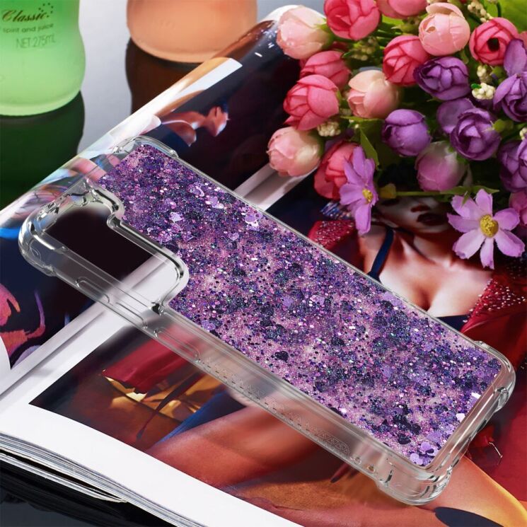 Силиконовый (TPU) чехол Deexe Liquid Glitter для Samsung Galaxy S21 FE (G990) - Shiny Hearts: фото 7 из 7