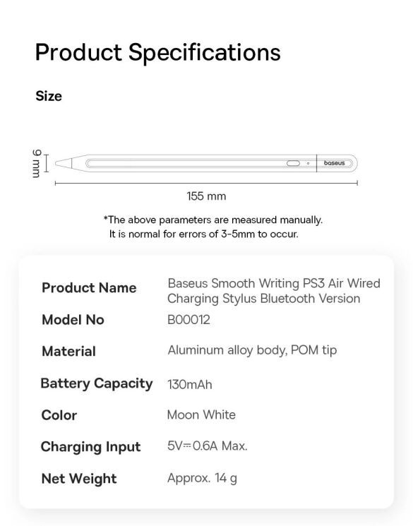 Стилус Baseus PS3 Air Smooth Writing (B00012) - Moon White (950187W) Стилус Baseus PS3 Air Smooth Writing (B00012) - Moon White: фото 27 из 30