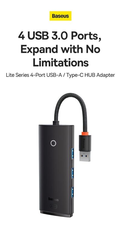 Type-C HUB Baseus Lite Series 4 in 1 Type-C HUB Adapter (0.25m) WKQX030301 - Black: фото 9 из 28