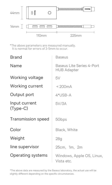 Type-C HUB Baseus Lite Series 4 in 1 Type-C HUB Adapter (0.25m) WKQX030301 - Black: фото 27 з 28