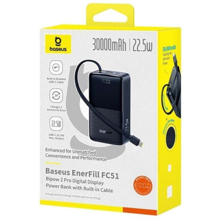 Внешний аккумулятор Baseus EnerFill FC51 Bipow 2 Pro 22.5W (30000mAh) + кабель Type-C (E0028100) - Black (995737B) Внешний аккумулятор Baseus EnerFill FC51 Bipow 2 Pro 22.5W (30000mAh) + кабель Type-C (E0028100) - Black: фото 3 из 7