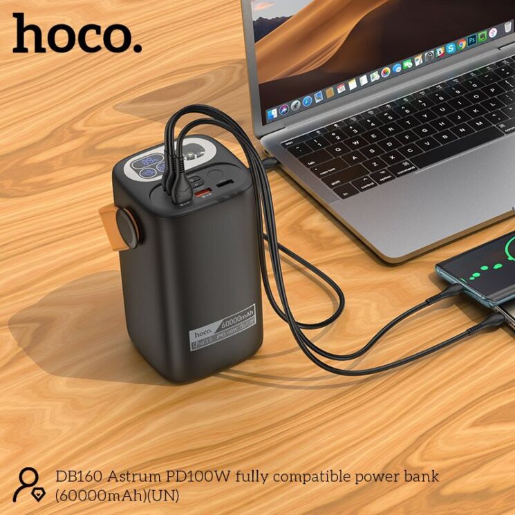 Зовнішній акумулятор Hoco DB160 Astrum PD100W (60000mAh) - Black: фото 6 з 7