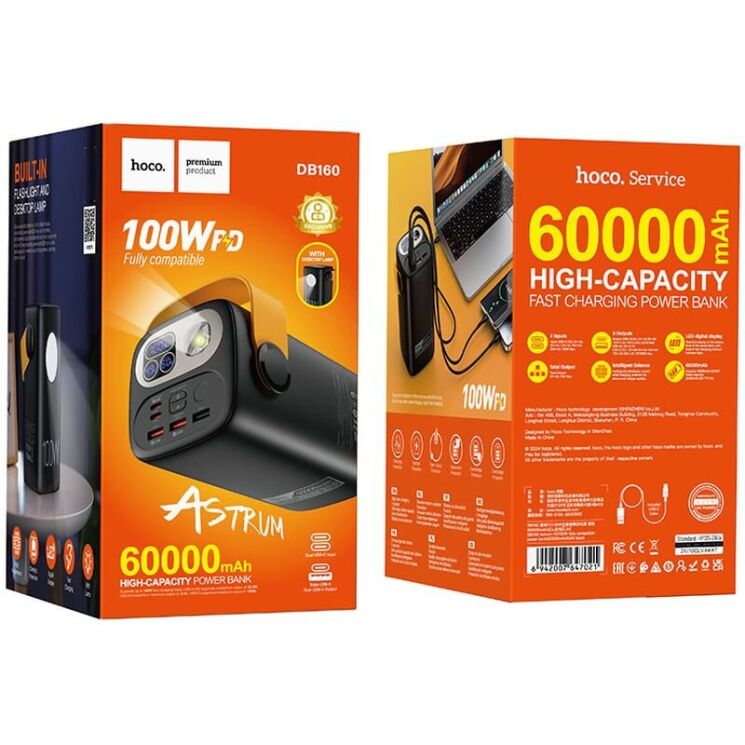 Зовнішній акумулятор Hoco DB160 Astrum PD100W (60000mAh) - Black: фото 5 з 7