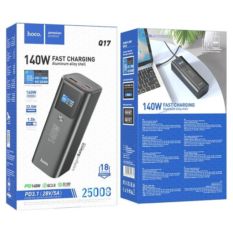 Зовнішній акумулятор Hoco Q17 Electric PD140W (25000mAh) - Black: фото 7 з 18