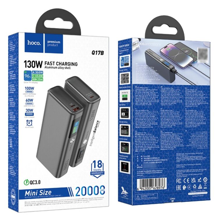 Внешний аккумулятор Hoco Q17B Electric 130W (20000mAh) - Space Gray: фото 7 из 9