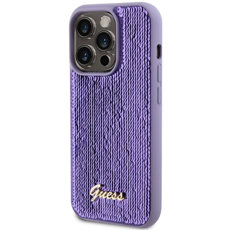 Защитный чехол Guess Sequin Script Metal для Apple iPhone 15 Pro Max - Purple: фото 4 из 7