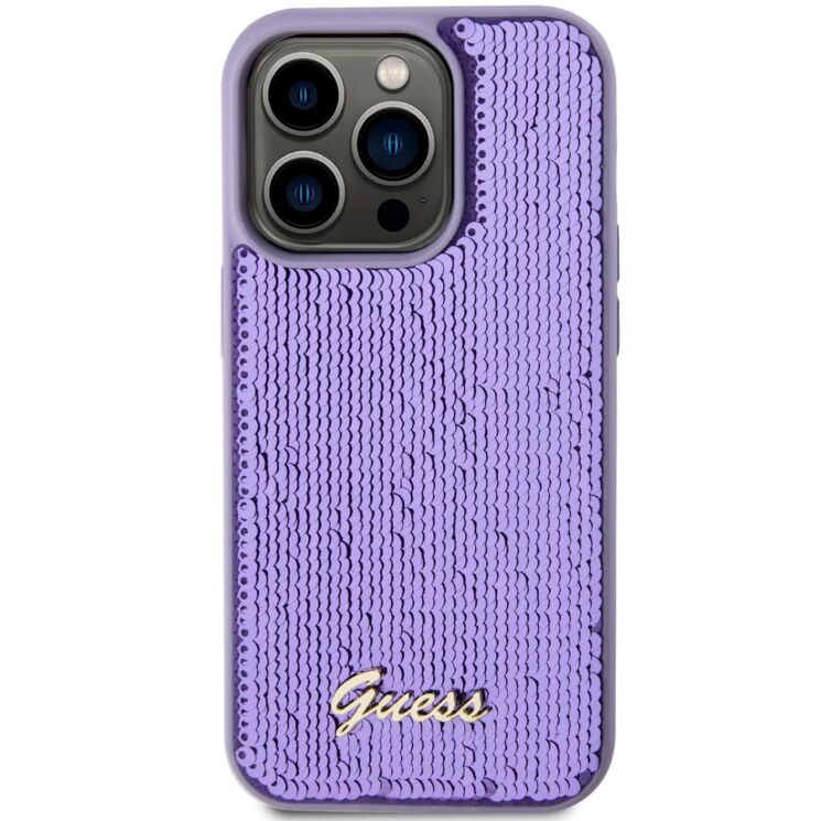 Защитный чехол Guess Sequin Script Metal для Apple iPhone 15 Pro Max - Purple: фото 2 из 7