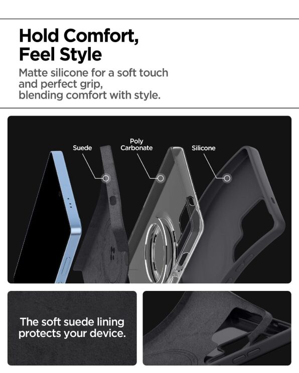 Захисна накладка Spigen (SGP) Silicone Fit (MagFit) для Samsung Galaxy S25 Ultra (S938) ACS09017 - Black: фото 18 з 21