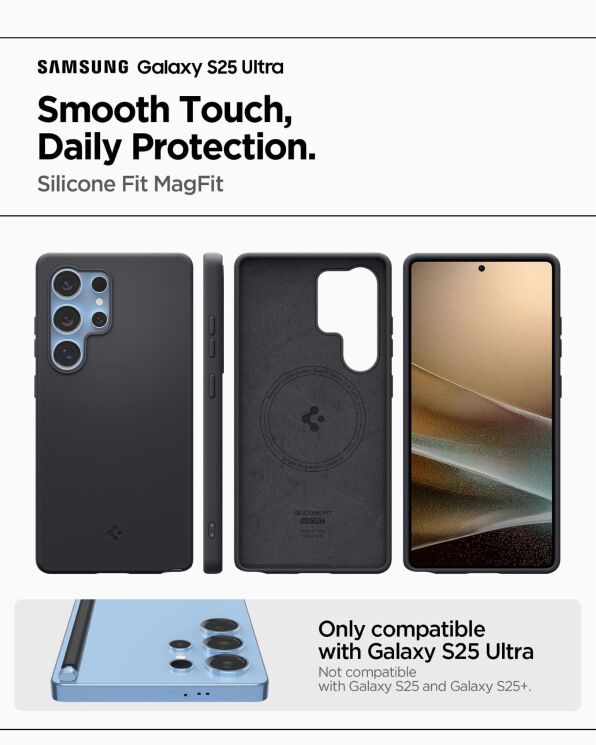 Захисна накладка Spigen (SGP) Silicone Fit (MagFit) для Samsung Galaxy S25 Ultra (S938) ACS09017 - Black: фото 15 з 21