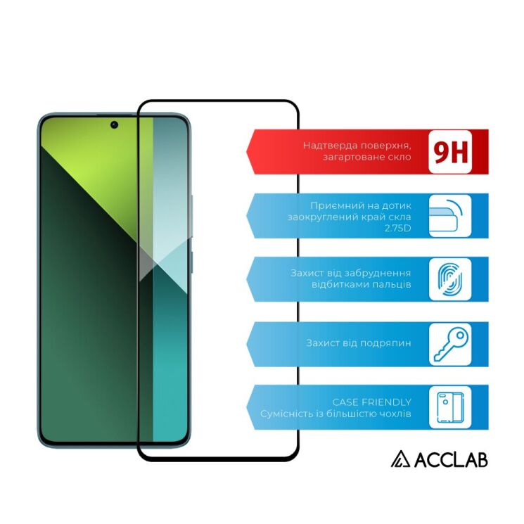 Защитное стекло ACCLAB Full Glue для Xiaomi Redmi Note 13 Pro 5G - Black: фото 3 из 7