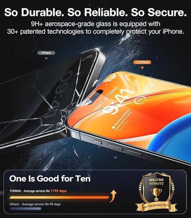 Защитное стекло TORRAS OrigArmor для iPhone 14 Pro / 15 - Black (306690B) Защитное стекло TORRAS OrigArmor для iPhone 14 Pro / 15 - Black: фото 5 из 11