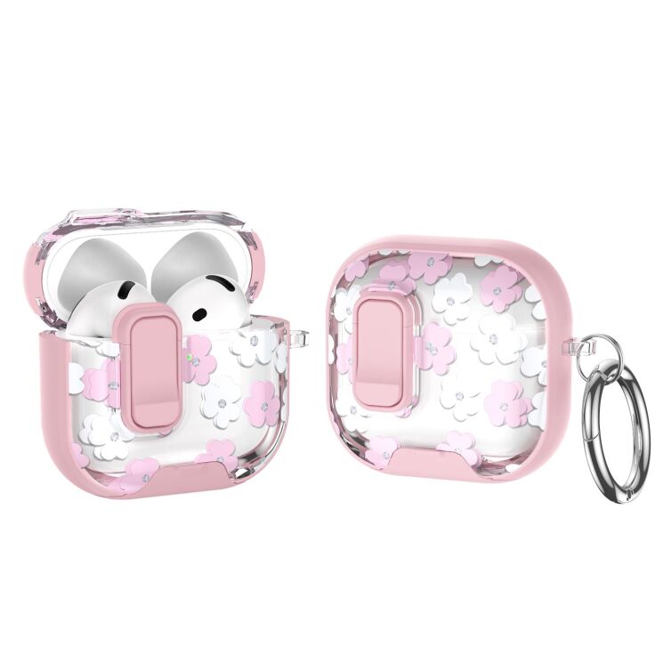 Защитный чехол Deexe Crystal Lock для AirPods 4 - Pink White Flower: фото 1 из 9