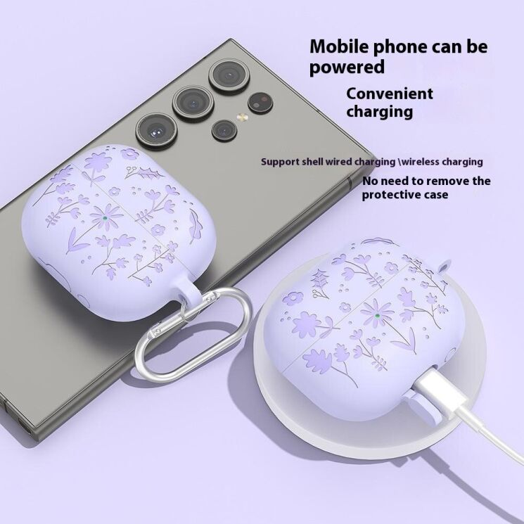 Защитный чехол Deexe Flower Pattern для Samsung Galaxy Buds 3 / Buds 3 Pro - Light Purple: фото 4 из 7