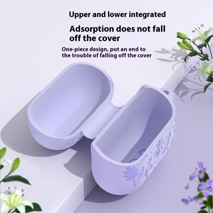 Защитный чехол Deexe Flower Pattern для Samsung Galaxy Buds 3 / Buds 3 Pro - Light Purple: фото 6 из 7