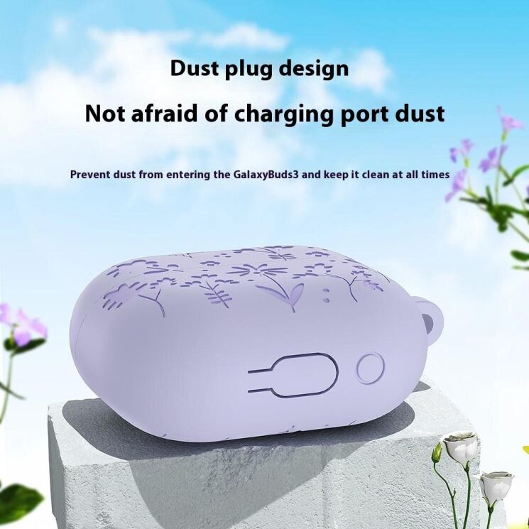 Защитный чехол Deexe Flower Pattern для Samsung Galaxy Buds 3 / Buds 3 Pro - Light Purple: фото 5 из 7