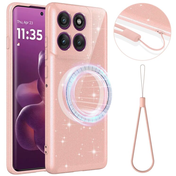Защитный чехол Deexe Glitter Case with MagSafe для Motorola Edge 70 Fusion - Pink: фото 1 из 7