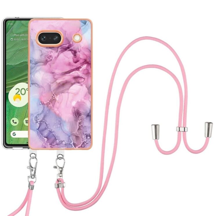 Защитный чехол Deexe Marble Case with Strap для Google Pixel 7a - Rose: фото 2 из 7