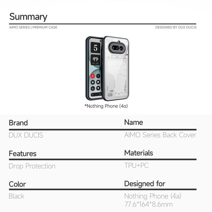 Захисний чохол DUX DUCIS Aimo Series для Nothing Phone (4a) - Black (411303B) Захисний чохол DUX DUCIS Aimo Series для Nothing Phone (4a) - Black: фото 9 з 9