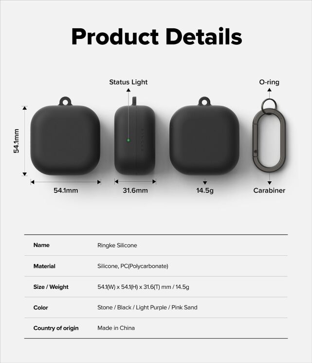 Защитный чехол Ringke Silicone Case для Samsung Galaxy Buds 4 / Buds 4 Pro (8800328816763) - Black: фото 12 из 14