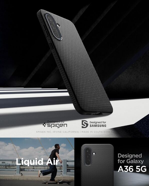 Защитный чехол Spigen (SGP) Liquid Air для Samsung Galaxy A36 (A366) ACS09199 - Matte Black: фото 12 из 17