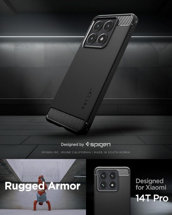 Защитный чехол Spigen (SGP) Rugged Armor для Xiaomi 14T Pro (ACS08858) - Black: фото 10 из 15