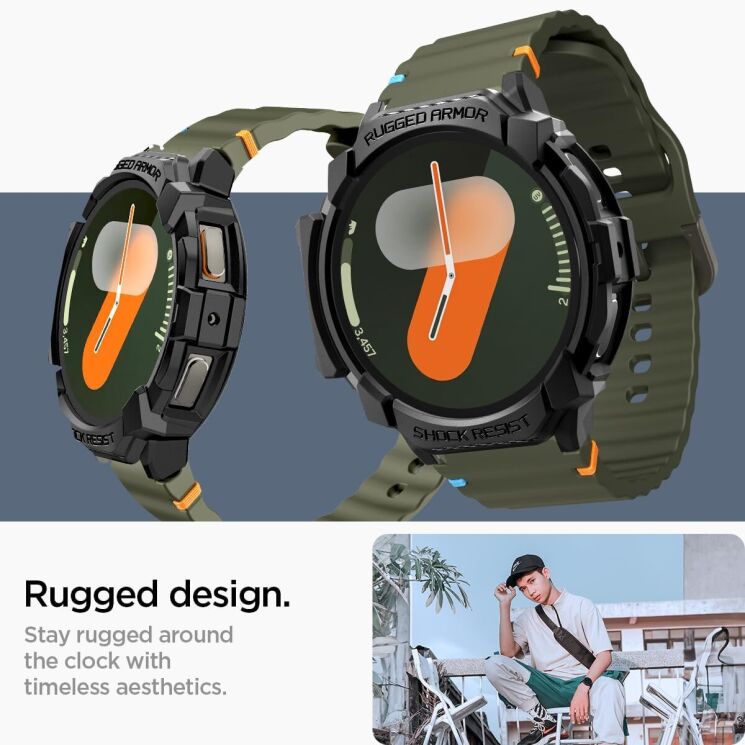 Захисний чохол Spigen (SGP) Rugged Armor (FW) для Samsung Galaxy Watch 7 (44mm) - Matte Black: фото 16 з 18
