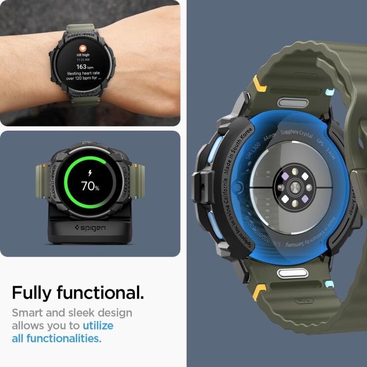 Захисний чохол Spigen (SGP) Rugged Armor (FW) для Samsung Galaxy Watch 7 (44mm) - Matte Black: фото 17 з 18