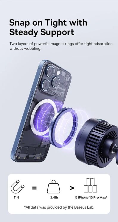 Автомобільний тримач із бездротовою зарядкою Baseus MagPro Qi2 (15W) C40164100121-01 - Black: фото 13 з 17