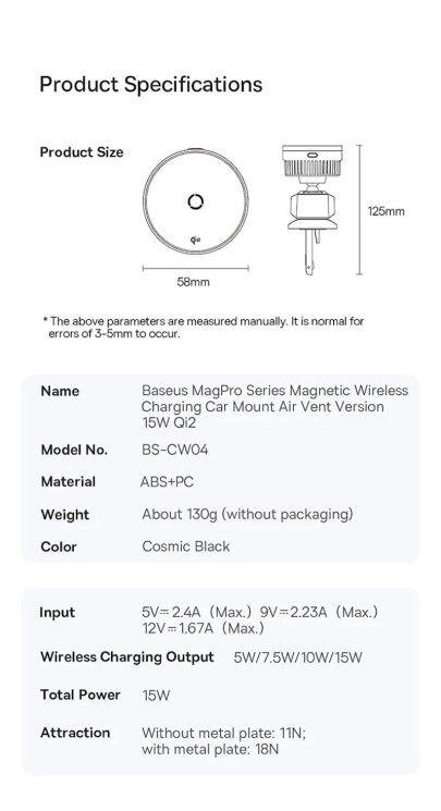 Автомобільний тримач із бездротовою зарядкою Baseus MagPro Qi2 (15W) C40164100121-01 - Black: фото 17 з 17