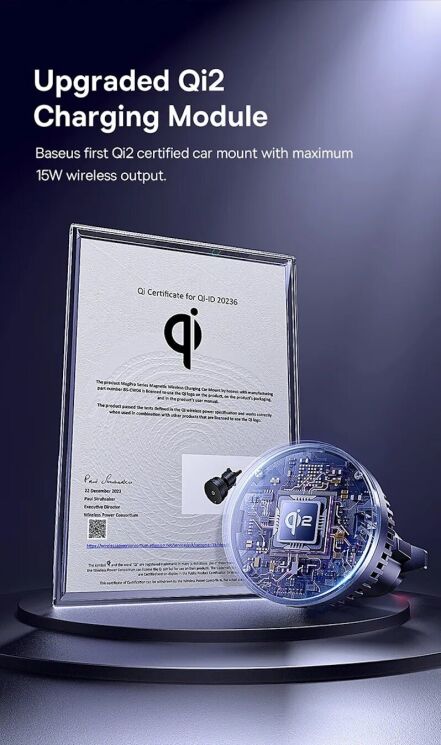 Автомобільний тримач із бездротовою зарядкою Baseus MagPro Qi2 (15W) C40164100121-01 - Black: фото 11 з 17