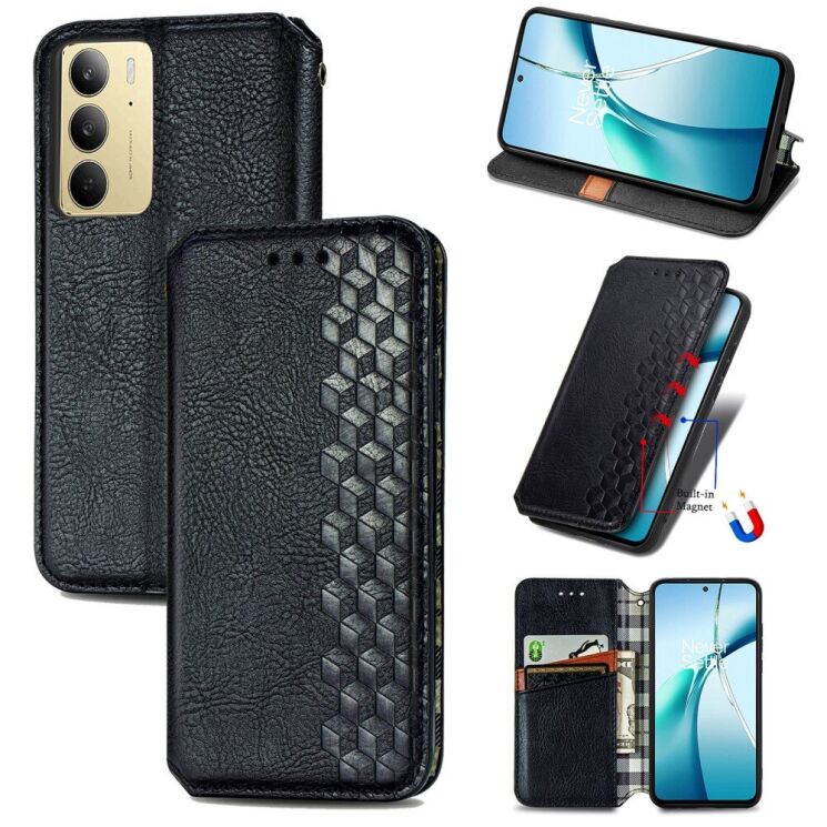 Чехол Deexe Rhombus Wallet для Realme C75 - Black: фото 1 из 9